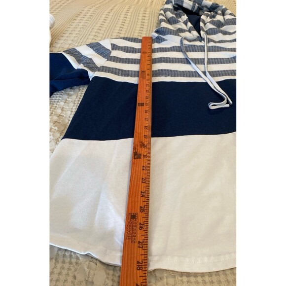 Hooded Sweatshirt Hoodie Womans Color Block Navy White Stripes Plus Size 2XL - Picture 9 of 10